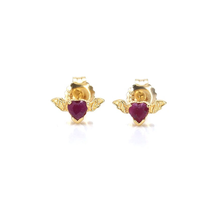 Ruby Bat Stud Earrings 0.38 Carats Gold Plated Silver