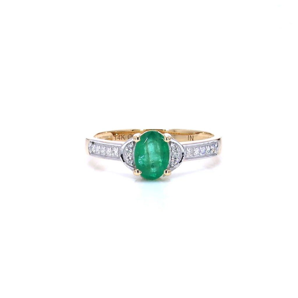 Zambian Emerald Ring With Diamonds 0.79 Carats 14K Yellow Gold