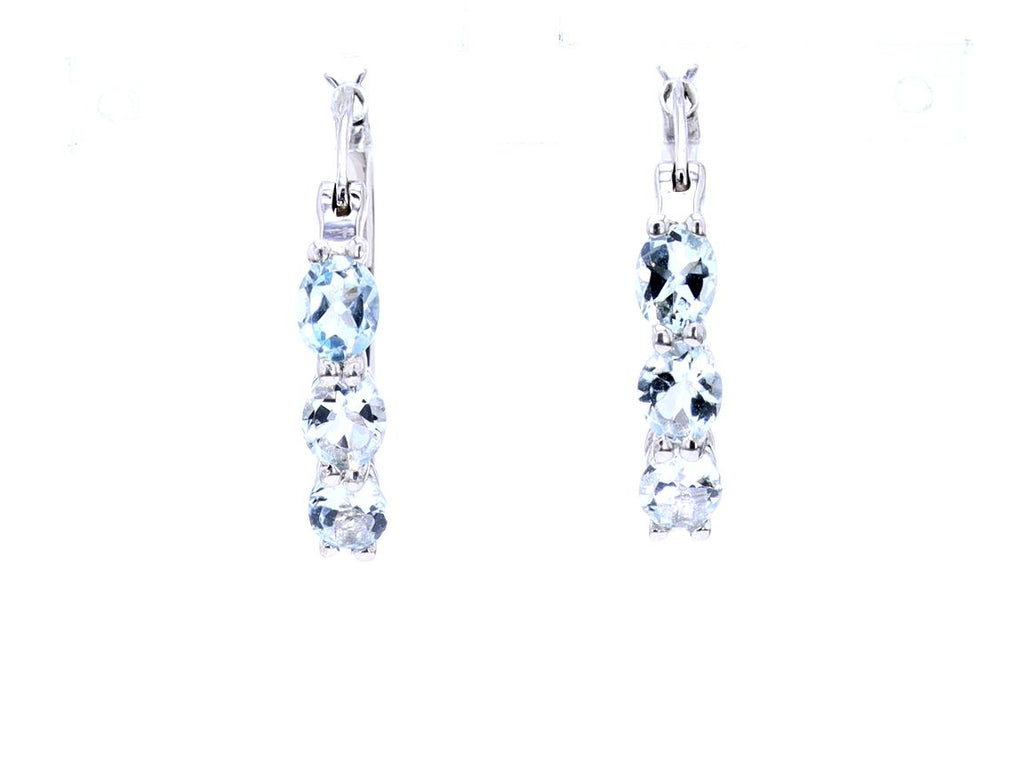 Aquamarine Hoop Earrings With Diamonds 1.73 Carats Sterling Silver