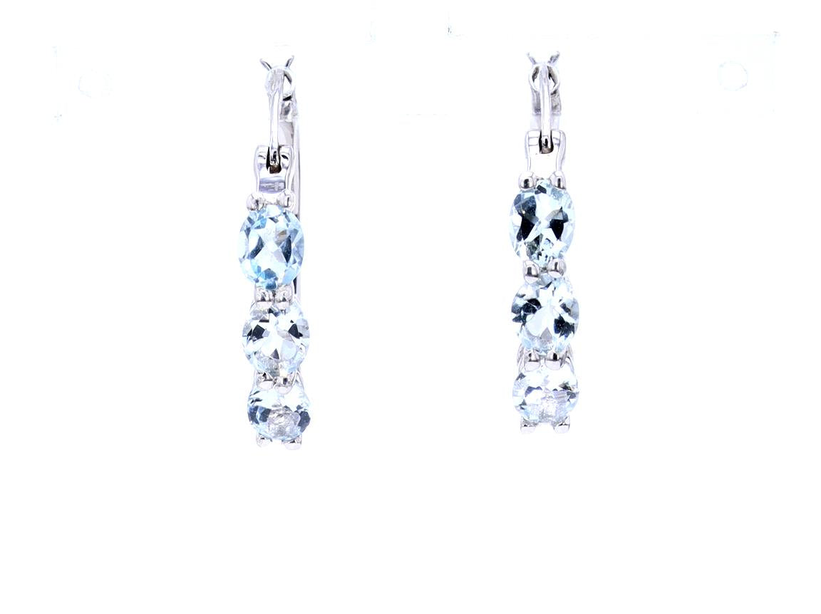 Aquamarine Hoop Earrings With Diamonds 1.73 Carats Sterling Silver