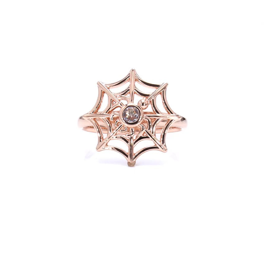 Morganite Spider Web Ring 0.08 Carats Gold Plated Silver