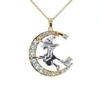 Blue Topaz Witch Pendant With White Topaz 1.24 Carats Gold Plated Silver