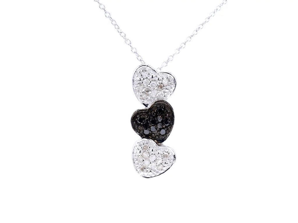 White Diamond Pendant With Black Diamonds 0.42 Carats Sterling Silver