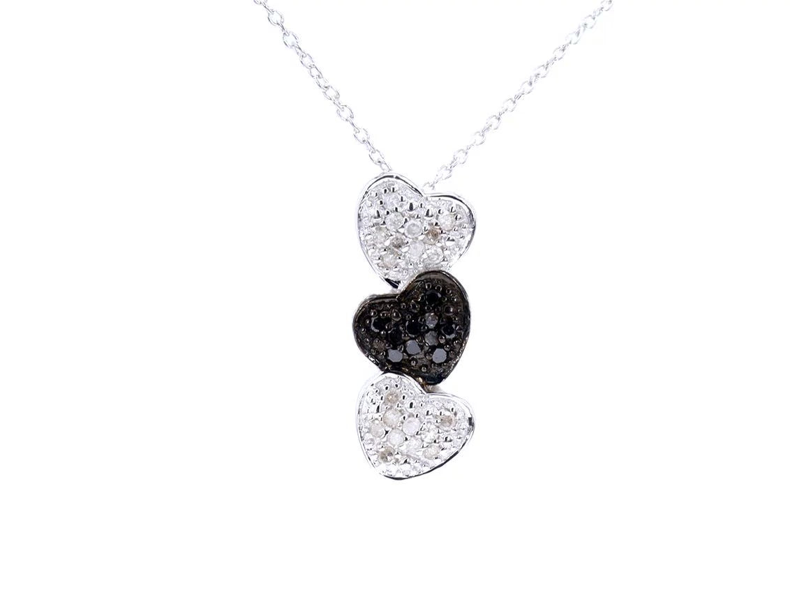White Diamond Pendant With Black Diamonds 0.42 Carats Sterling Silver