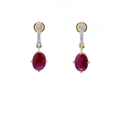 Ruby Dangle Earrings Diamonds 1.7 Carats 14K Yellow Gold