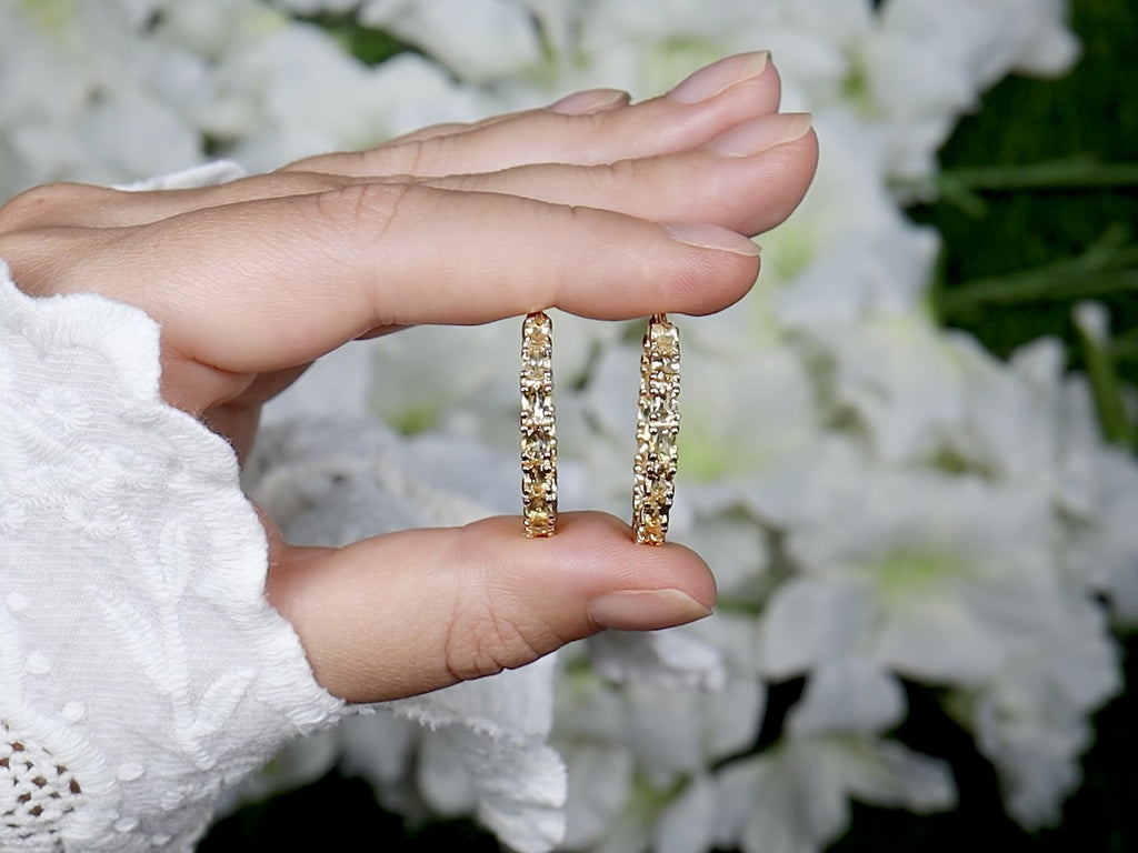 Citrine Hoop Earrings 4.78 Carats Gold Plated Silver