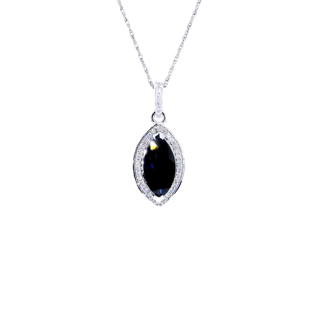 Blue Sapphire Pendant With Diamonds 2.24 Carats 10K White Gold