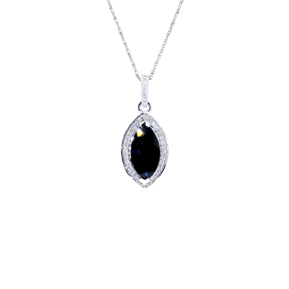 Blue Sapphire Pendant With Diamonds 2.24 Carats 10K White Gold
