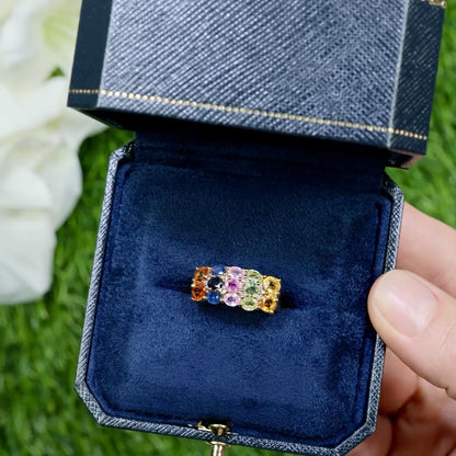 Multicolor Sapphire Cluster Ring Topaz 3.26 Carats 14K Yellow Gold Plated Silver