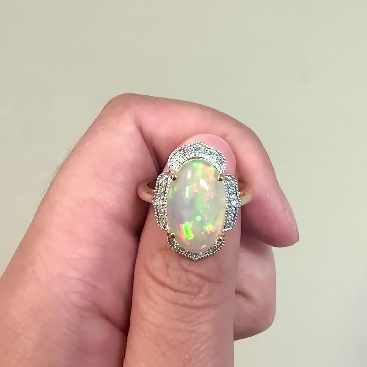 Ethiopian Opal Ring Diamonds 4.1 Carats 14K Yellow Gold