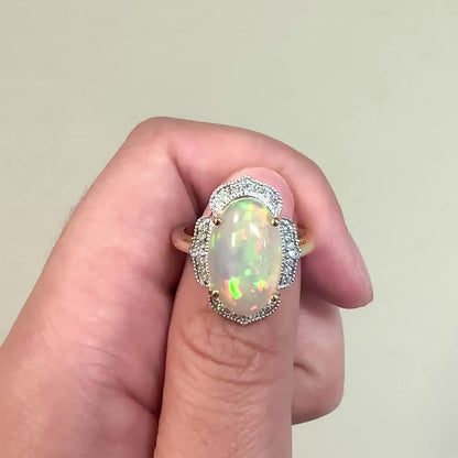 Ethiopian Opal Ring Diamonds 4.1 Carats 14K Yellow Gold