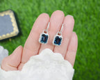 London Blue Topaz Dangle Earrings Diamonds 7.95 Carats Sterling Silver
