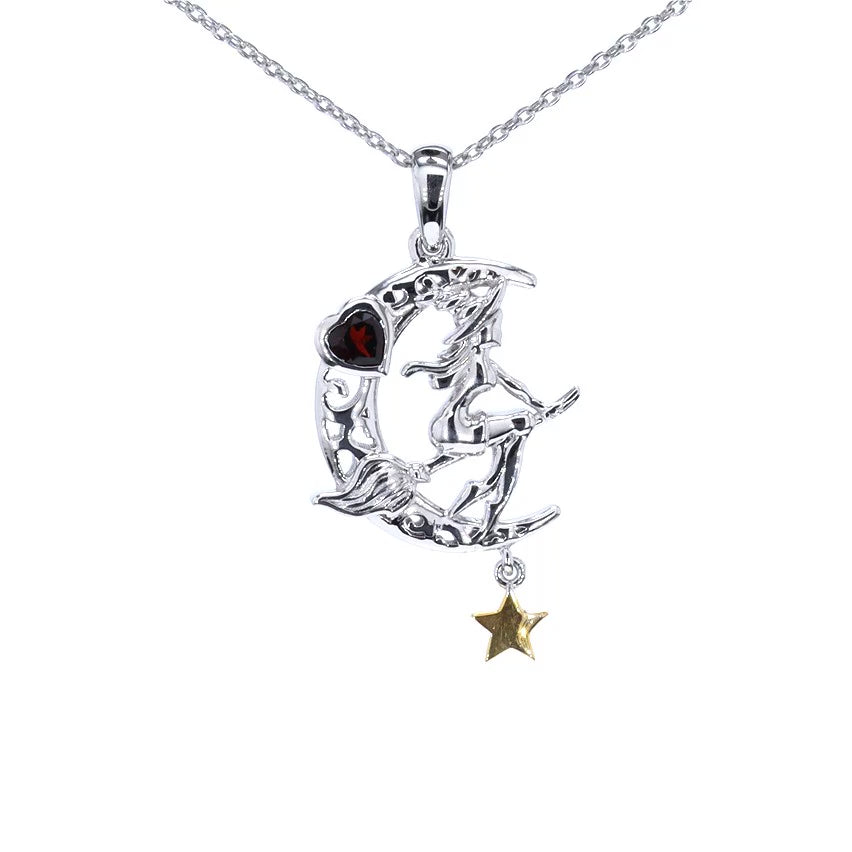 Garnet Flying Witch Pendant 0.3 Carats Sterling Silver