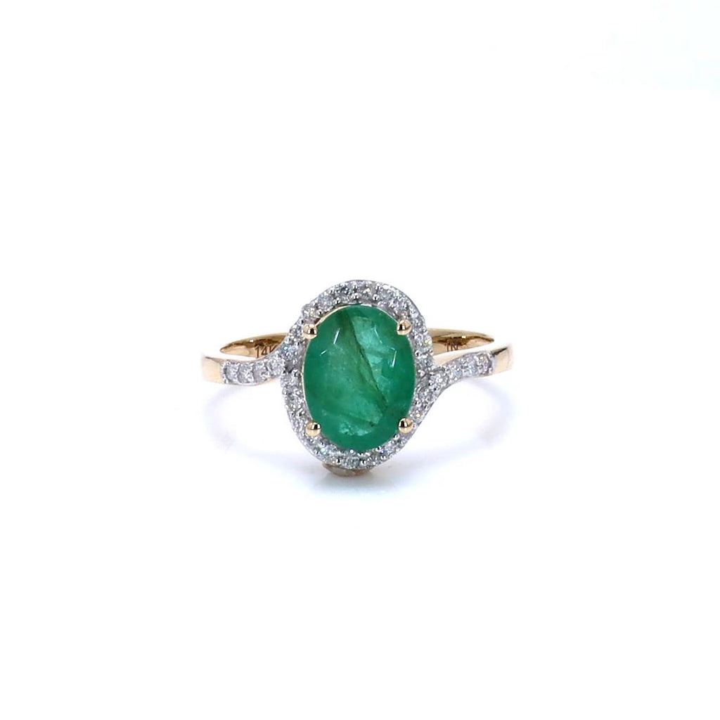 Zambian Emerald Ring With Diamonds 1.88 Carats 14K Yellow Gold