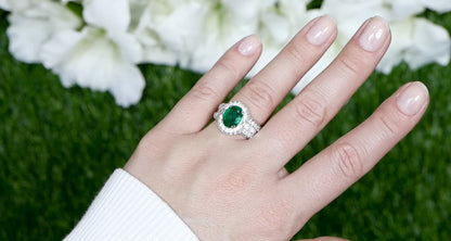 Oval Emerald Statement Ring With Diamond Setting 5.22 Carats 18K Gold