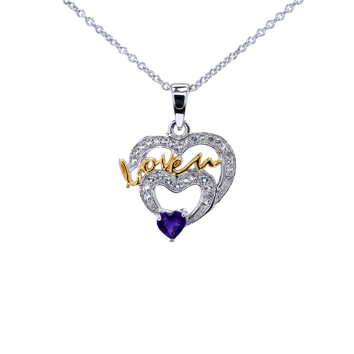Amethyst Heart Pendant With White Topaz 0.41 Carats Gold Plated Silver
