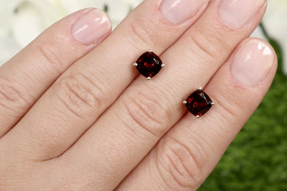 Natural Cushion Cut Red Garnet Stud Earrings 3 Carats Total