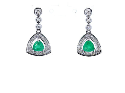 Natural Emerald Earrings With Diamonds 1.34 Carats 14K White Gold