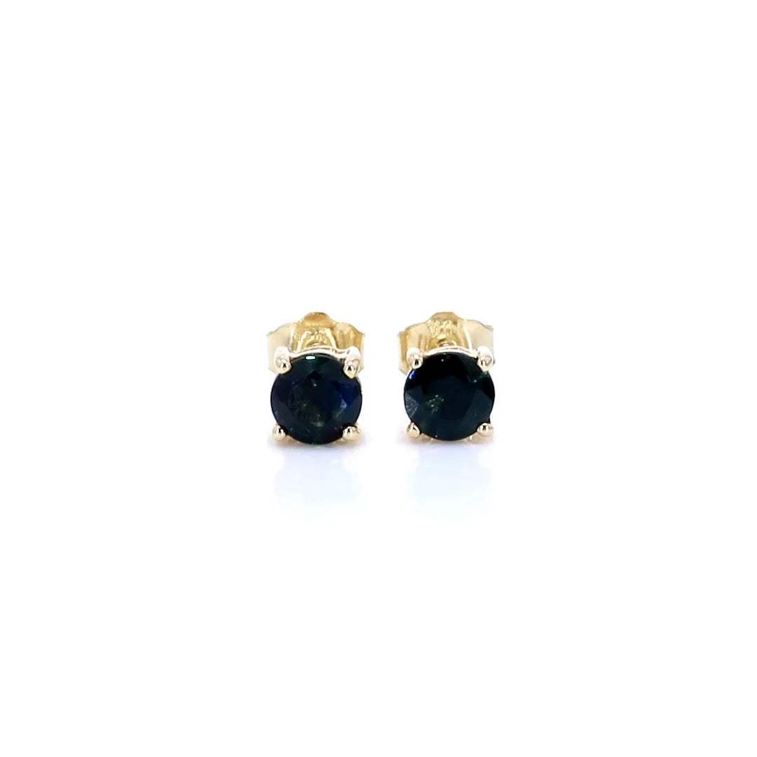 Blue Sapphire Stud Earrings 1.28 Carats 10K Yellow Gold