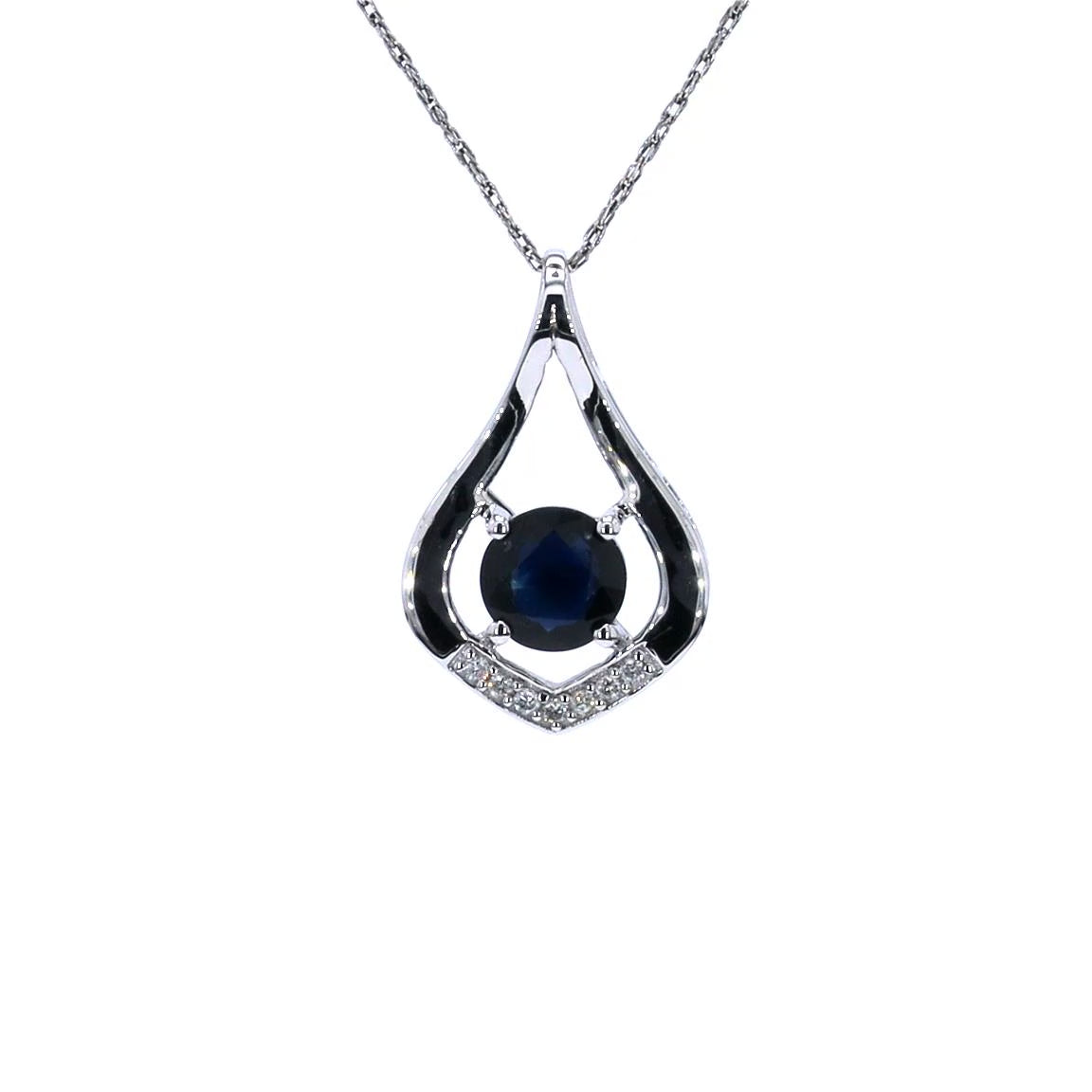 Blue Sapphire Pendant With Diamonds 1.2 Carats 10K White Gold