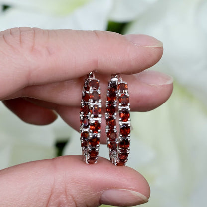 Garnet Hoop Earrings 6 Carats Sterling Silver