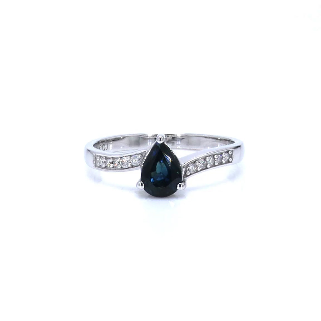 Blue Sapphire Ring With Diamonds 0.83 Carats 14K White Gold