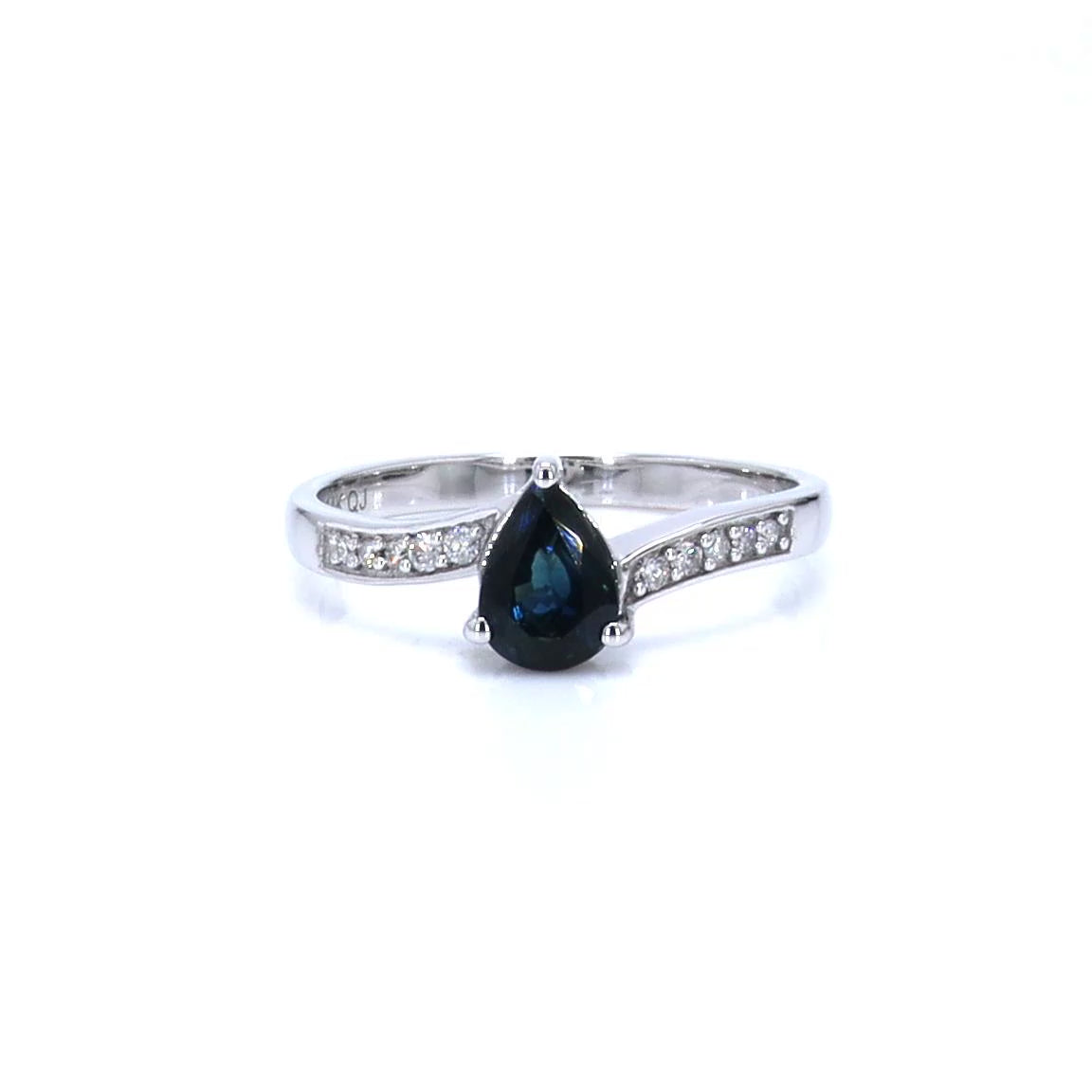 Blue Sapphire Ring With Diamonds 0.83 Carats 14K White Gold