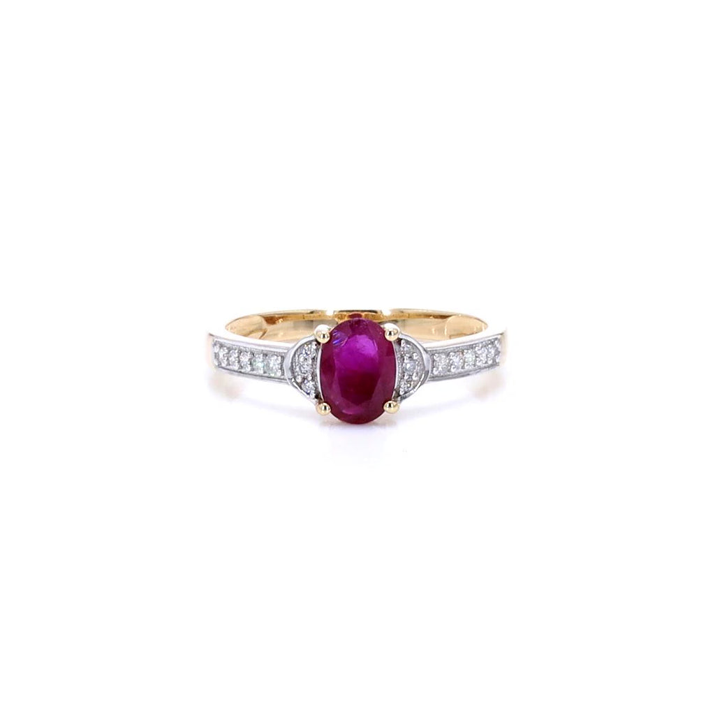 Ruby Ring With Diamonds 0.93 Carats 10K Yellow Gold