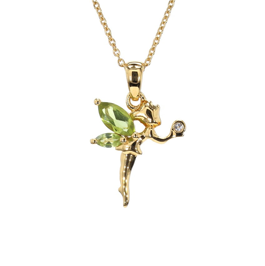 Peridot Fairy Pendant With White Topaz 0.62 Carats Gold Plated Silver
