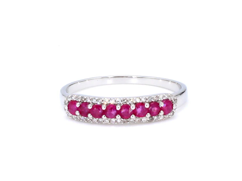 Ruby Ring With Diamonds 0.44 Carats 14K White Gold
