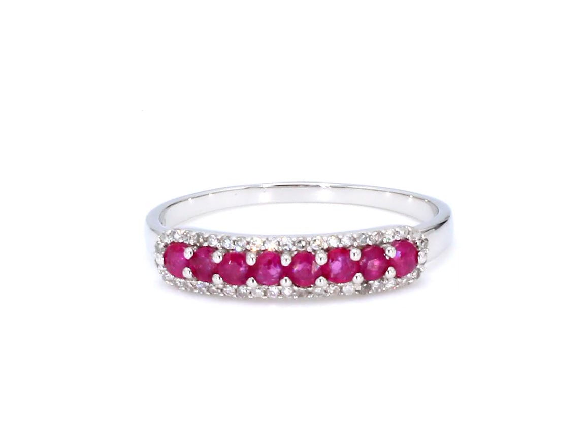 Ruby Ring With Diamonds 0.44 Carats 14K White Gold