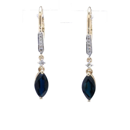 Blue Sapphire Earrings Diamonds 2.7 Carats 14K Yellow Gold
