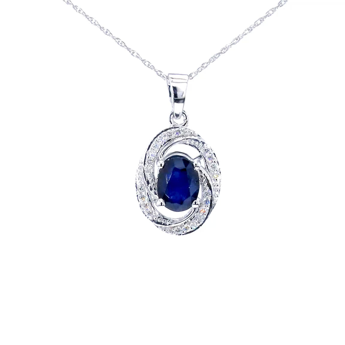 Blue Sapphire Pendant With Diamonds 1.68 Carats 14K White Gold