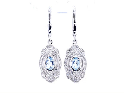 Aquamarine Earrings With White Topaz 0.92 Carats Sterling Silver