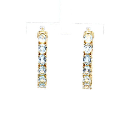 Blue Topaz Hoop Earrings 3.78 Carats Gold Plated Silver