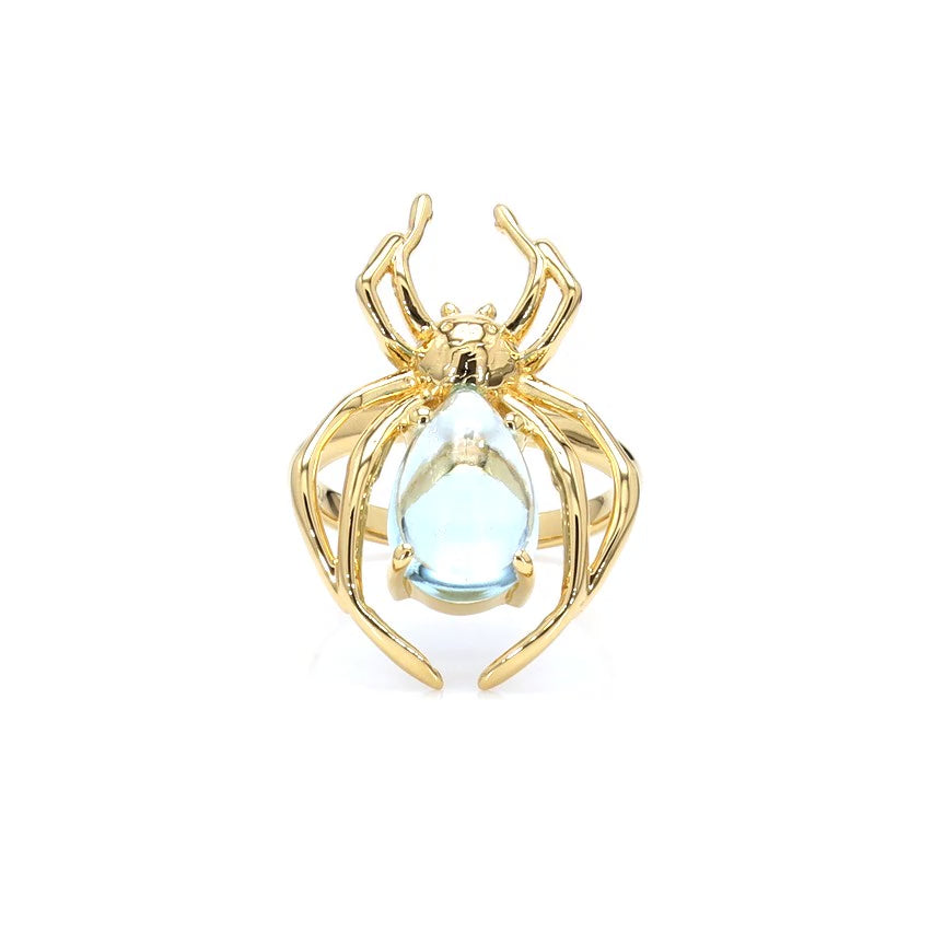 Blue Topaz Spider Ring 4.48 Carats Gold Plated Silver
