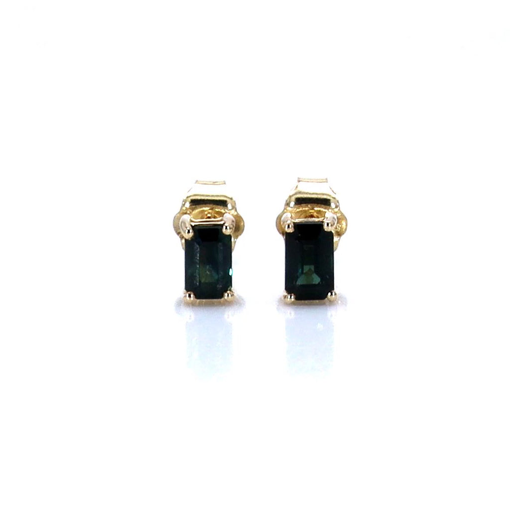 Blue Sapphire Stud Earrings 0.78 Carats 14K Yellow Gold