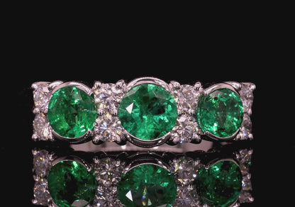 Emeralds and Diamonds Band Ring 1.36 Carats 18K White Gold