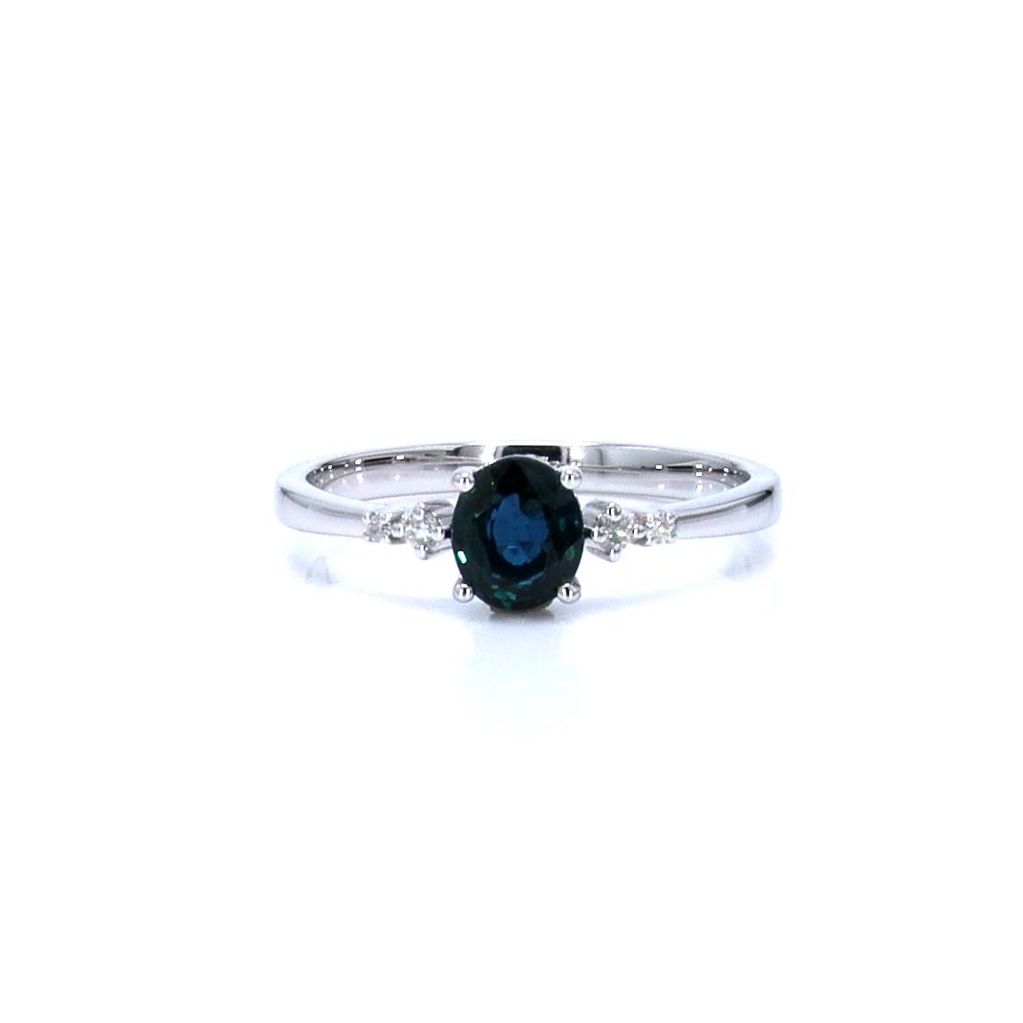 Blue Sapphire Ring With Diamonds 0.81 Carats 14K White Gold