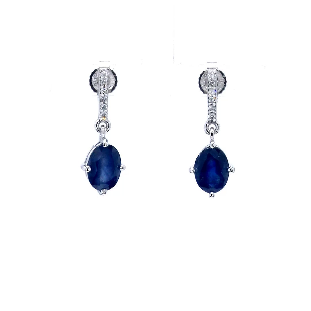 Natural Blue Sapphire Earrings With Diamonds 1.92 Carats 14K White Gold