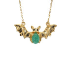 Emerald Bat Necklace With Black Spinel 1.06 Carats Gold Plated Silver