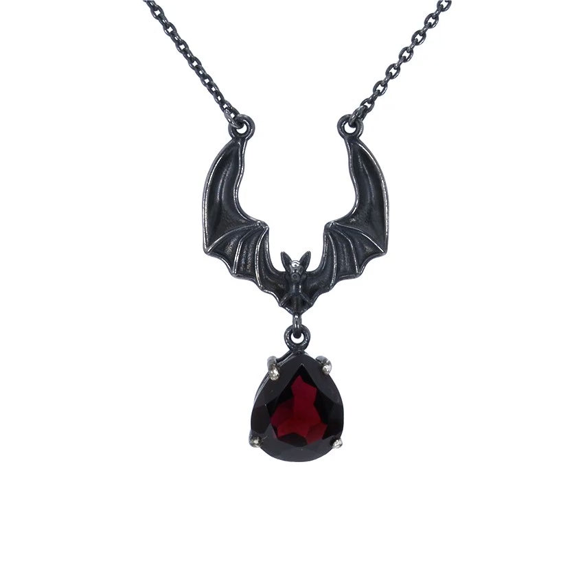 Garnet Bat Necklace 2.44 Carats Sterling Silver