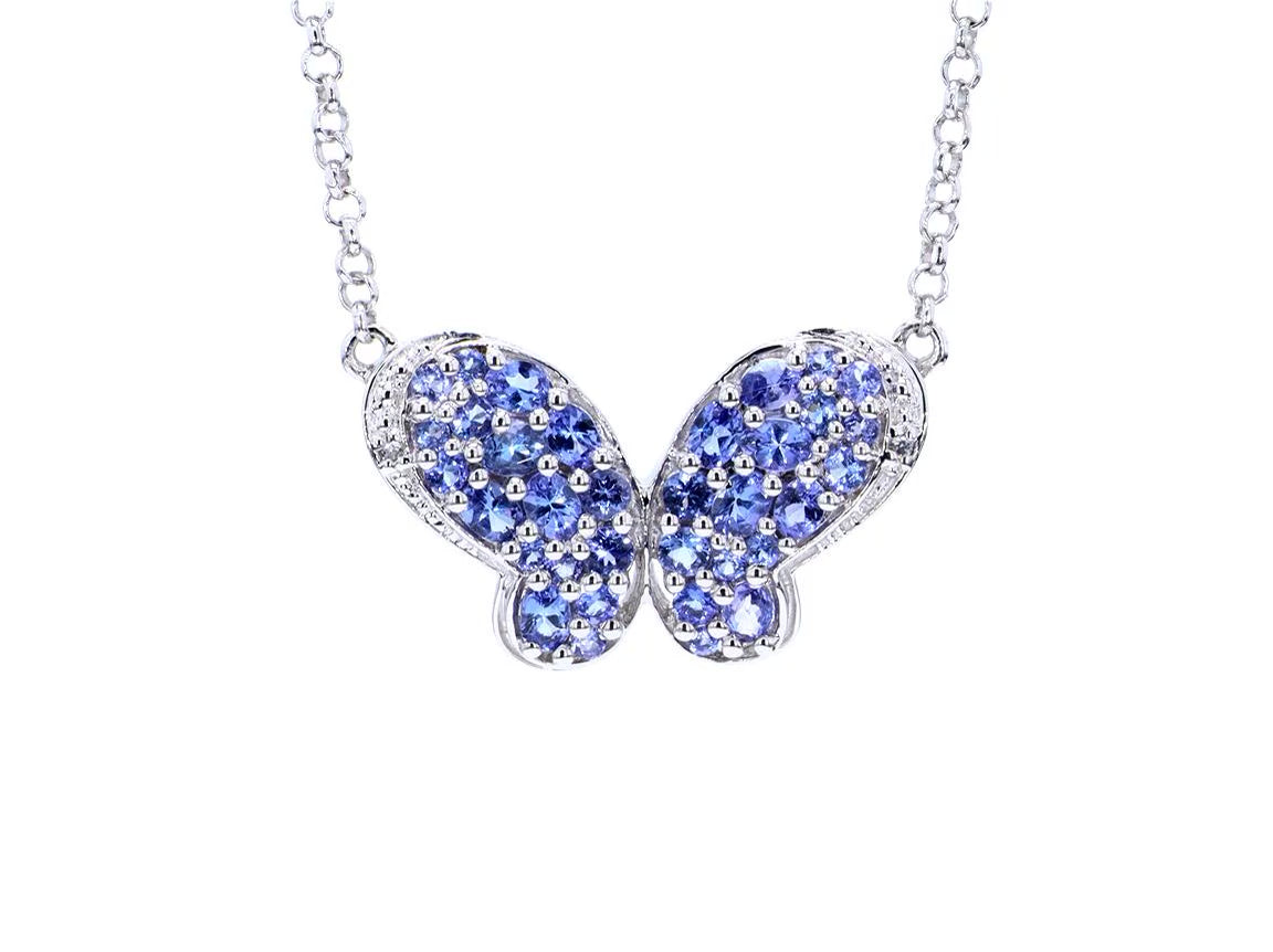 Tanzanite Butterfly Pendant With White Zircon 3.22 Carats Sterling Silver