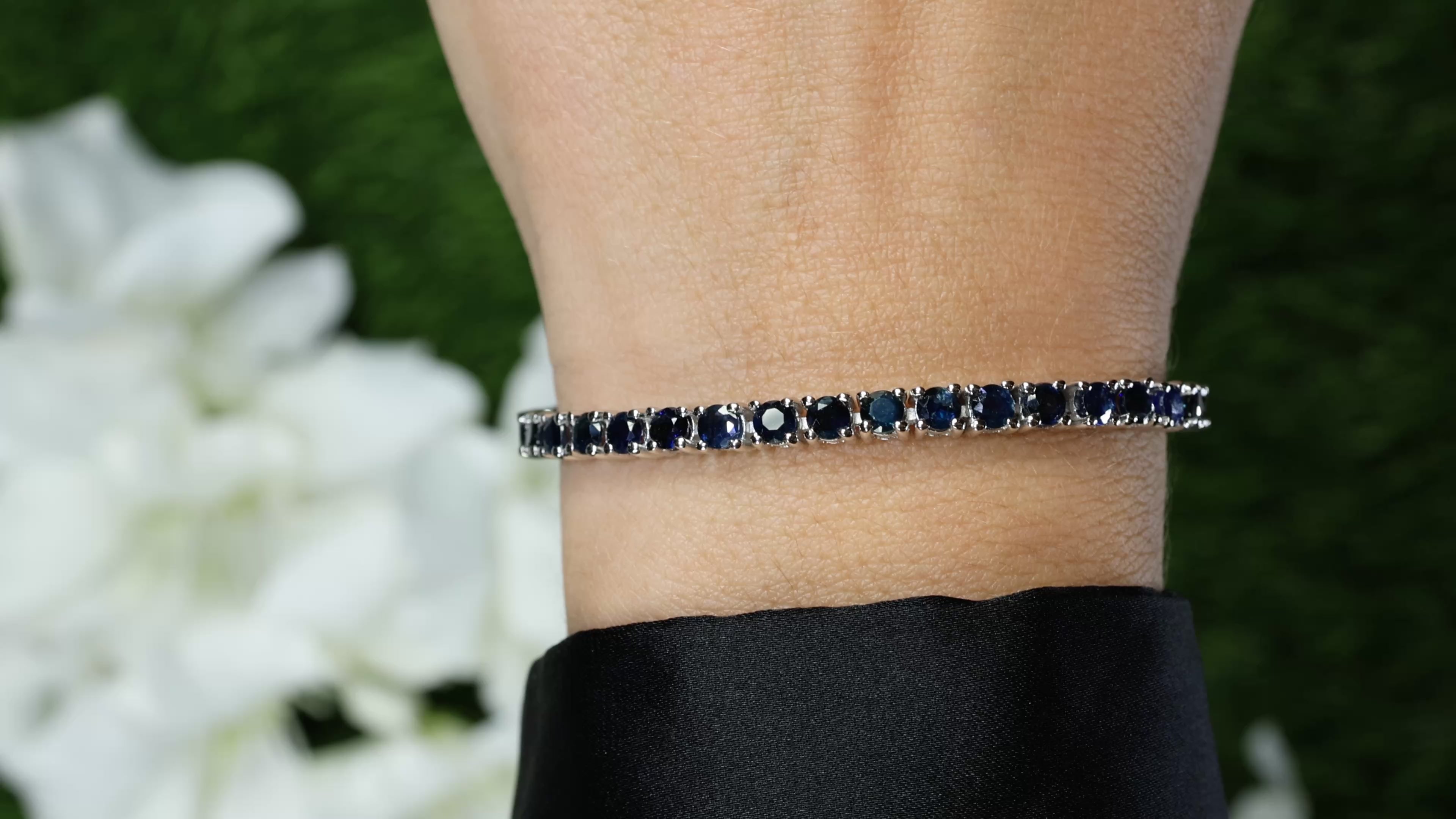 Natural Blue Sapphire Tennis Bracelet 8.34 Carats Sterling Silver