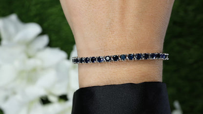 Natural Blue Sapphire Tennis Bracelet 8.34 Carats Sterling Silver