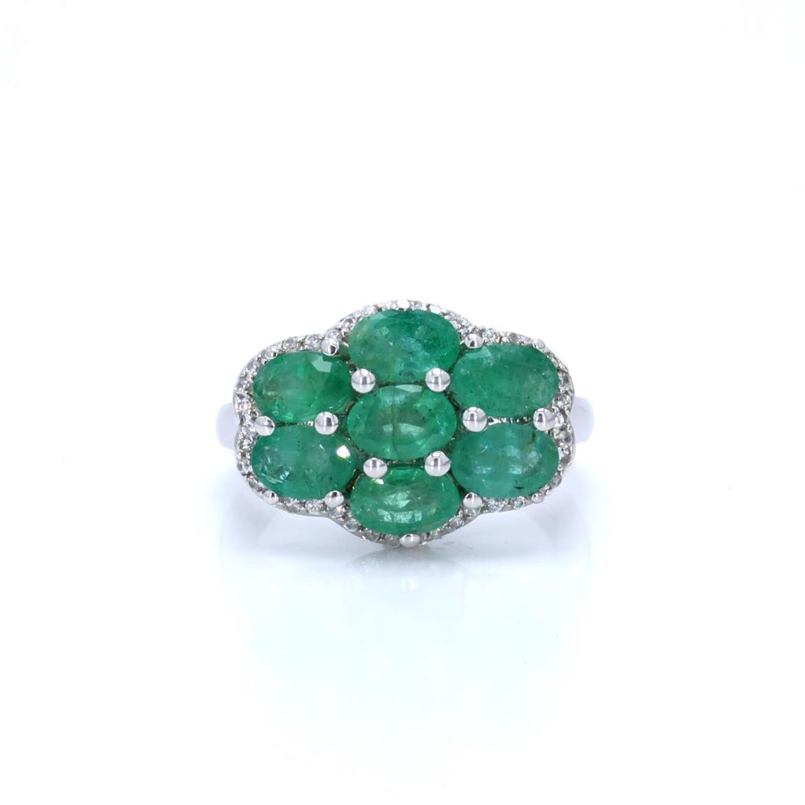 Zambian Emerald Ring With White Zircon 3.3 Carats Sterling Silver