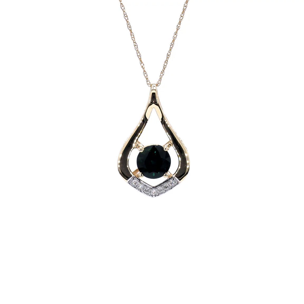 Blue Sapphire Pendant With Diamonds 1.2 Carats 10K Yellow Gold