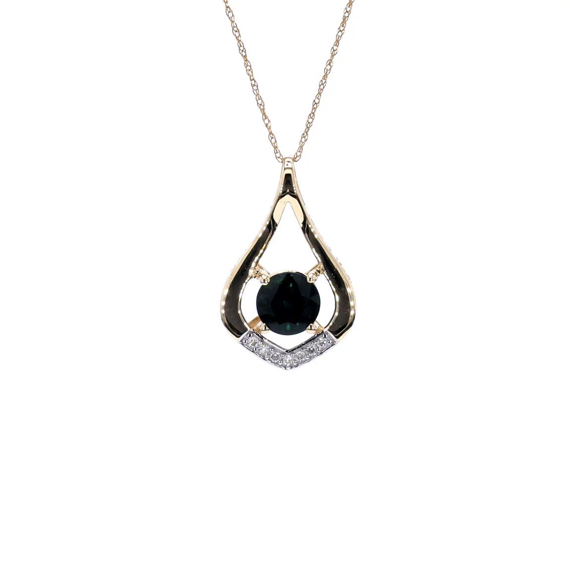Blue Sapphire Pendant With Diamonds 1.2 Carats 10K Yellow Gold