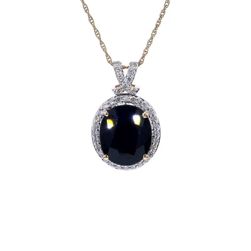 Blue Sapphire Pendant With Diamonds 6.56 Carats 14K Yellow Gold