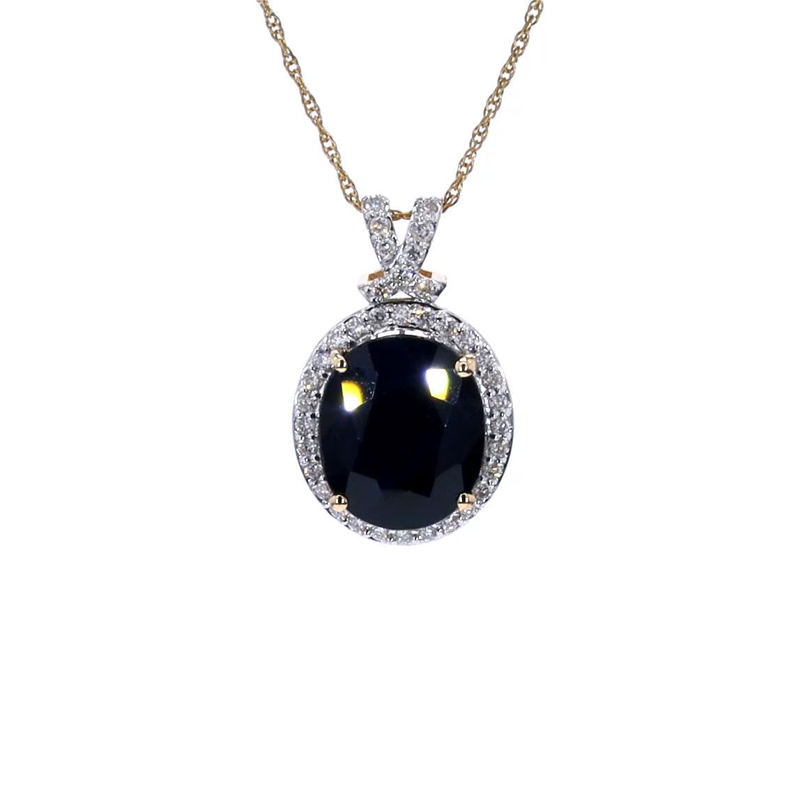 Blue Sapphire Pendant With Diamonds 6.56 Carats 14K Yellow Gold